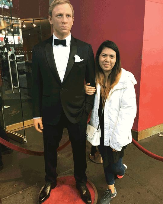 Pauline and Mr. Bond at the wax museum